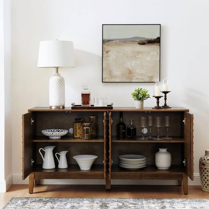 60" Mid Century Buffet Cabinet - Geometric Storage Sideboard