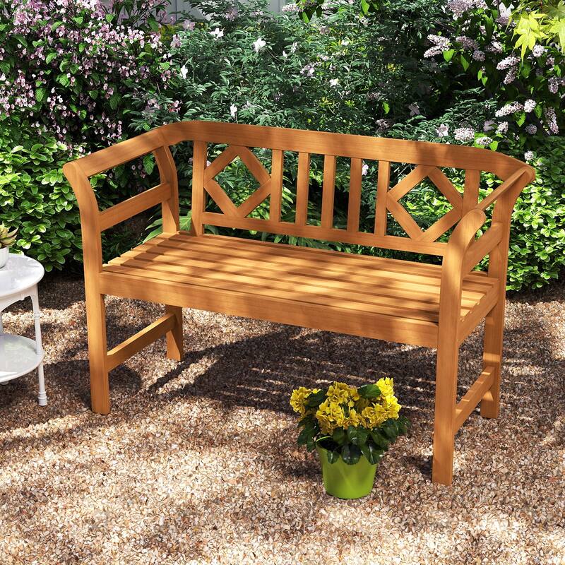 Gymax 47'' Outdoor Loveseat Bench w/Curved Armrests for Backyard Front