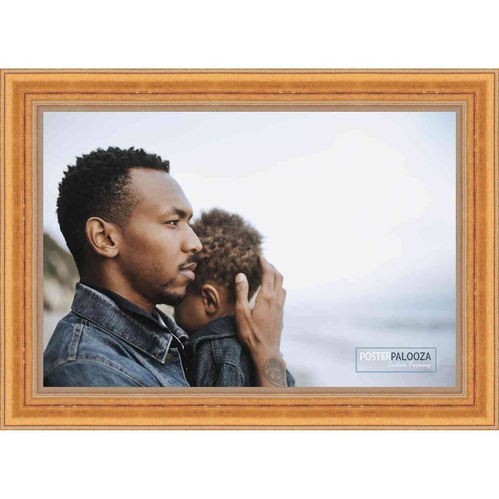 32x16 Traditional Antique Gold Complete Wood Picture Frame with UV Acrylic, Foam Board Backing, & Hardware
