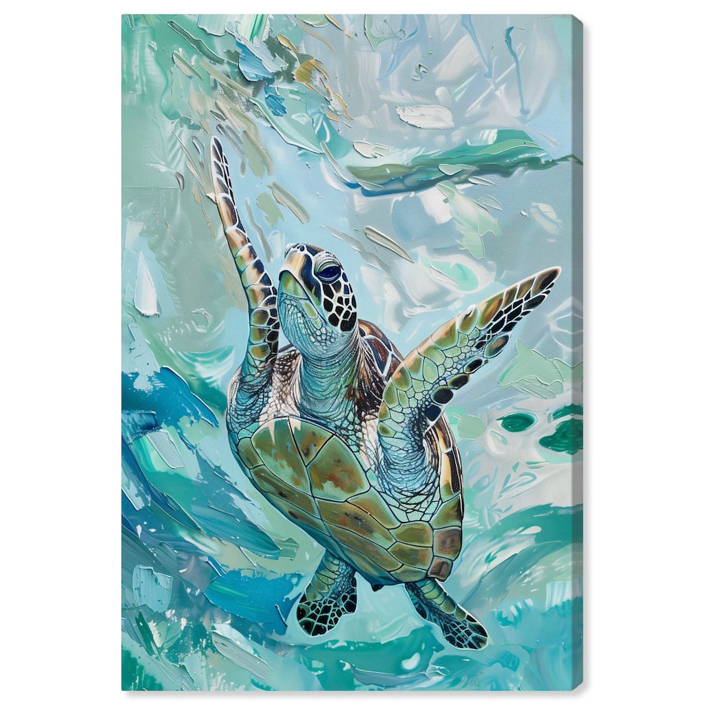 Art Remedy Serene Turtle Gallery Wrapped Colorful Coastal 1 Piece Canvas Wall Art