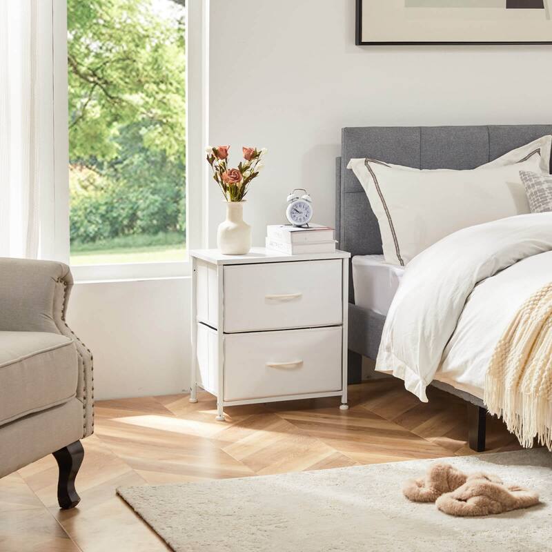 2-Drawer Dresser Chest, Small Fabric Nightstand with Wooden Top and Adjustable Feet,18x20 inch