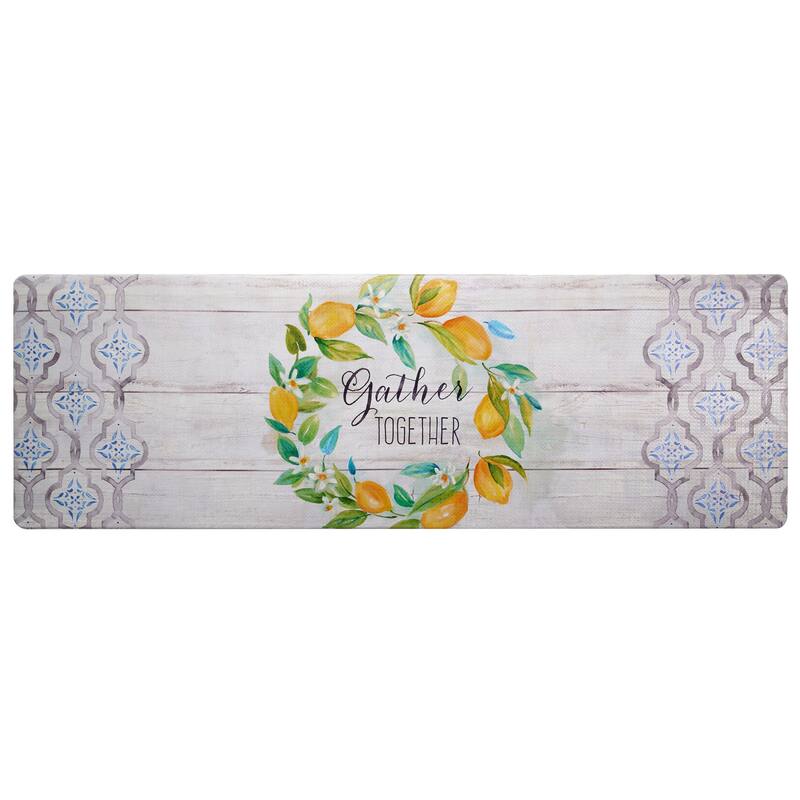 SoHome Cozy Living Lemon Wreath Gather Together Anti-Fatigue Kitchen Mat, Grey/Yellow - 17.5"x55"