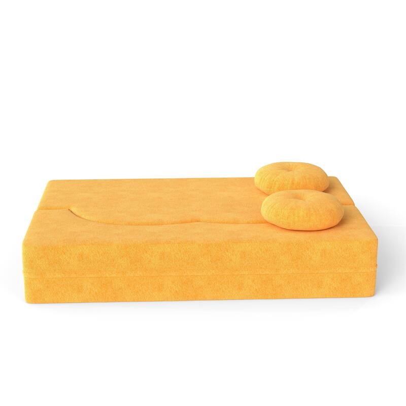 Modern Floor Sofa with 2 Pillows,Convertible Sleeper Sofa Bed