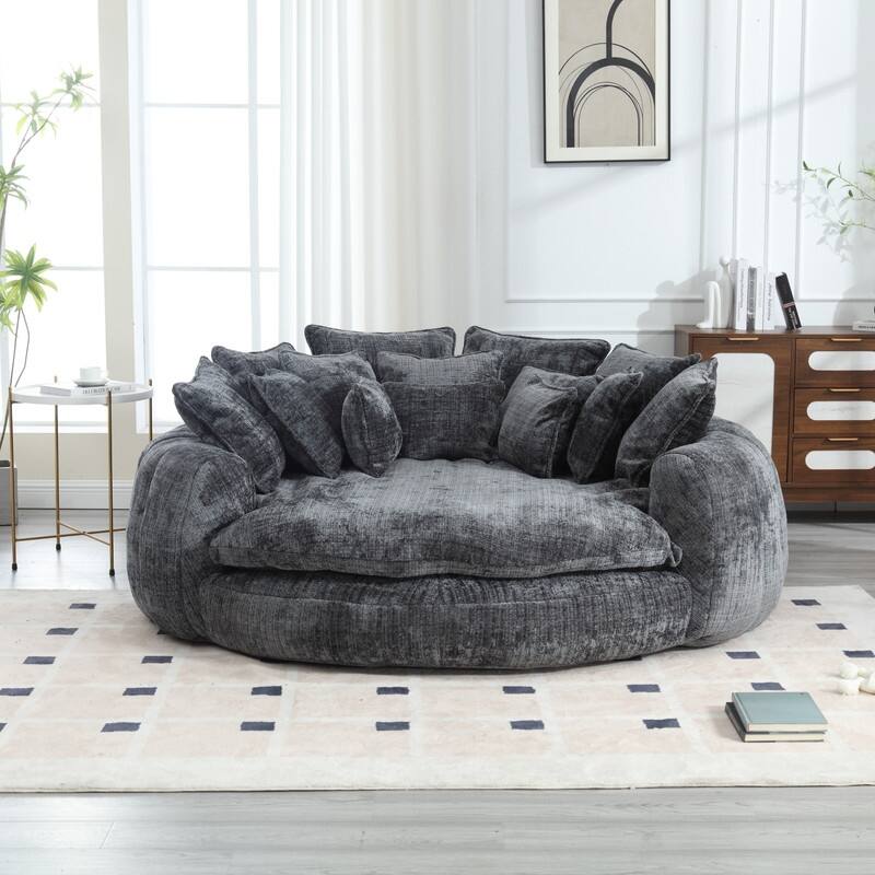81.10" Double Bread Extra Large Round Sofa Bed with Armrests and Large Cushions - Grey
