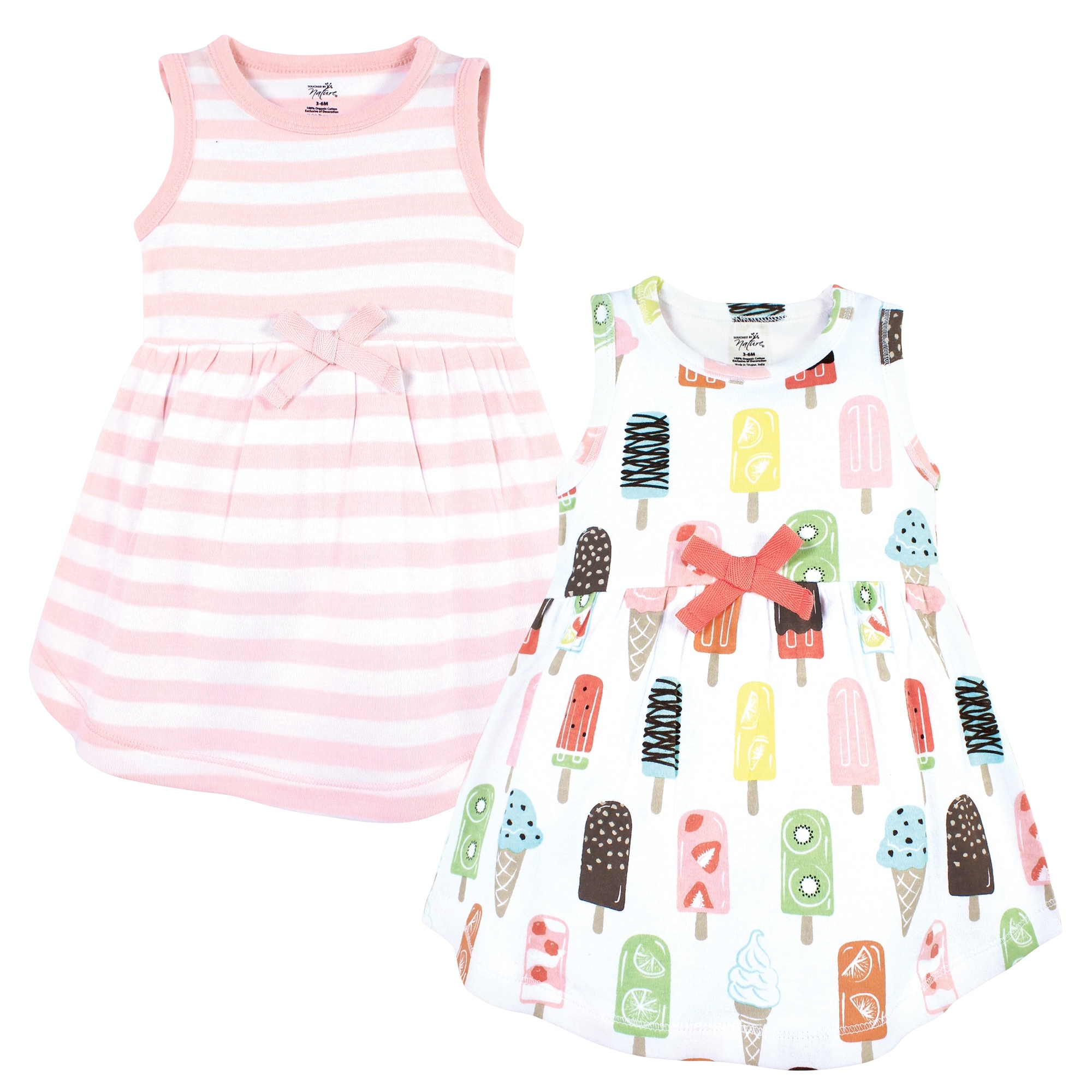Touched by Nature Baby and Baby Girl Organic Cotton Short-Sleeve and Long-Sleeve Dresses, Popsicle