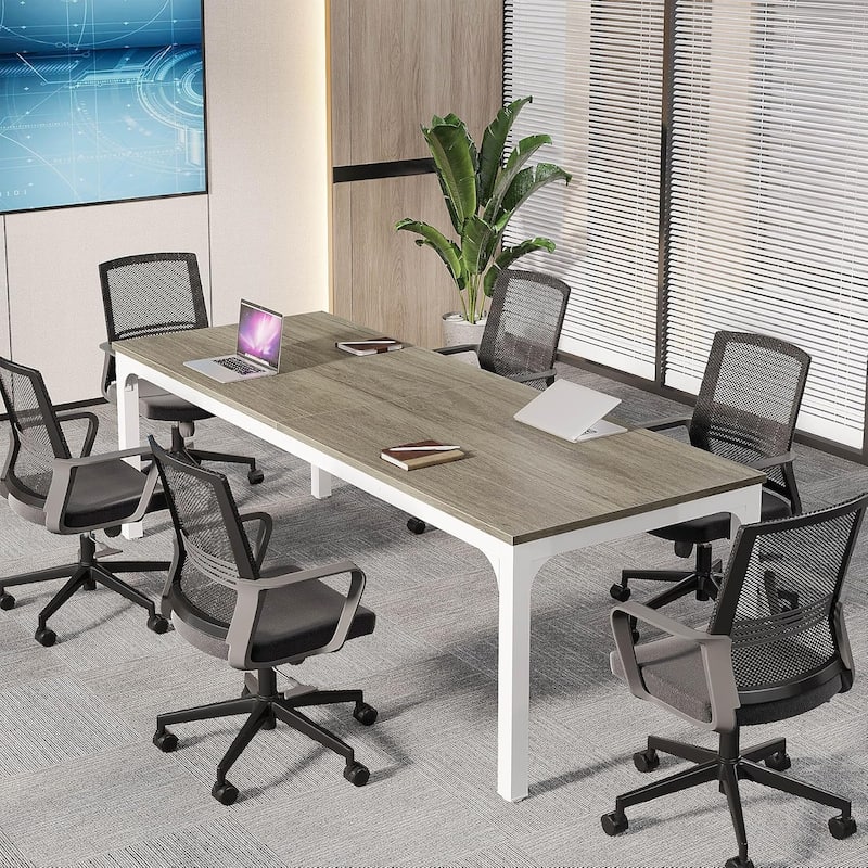 78.74" Large Rectangle Conference Table, Office Meeting/Seminar/Business Table Desk for Office Boardroom & Meeting Room - Grey+White