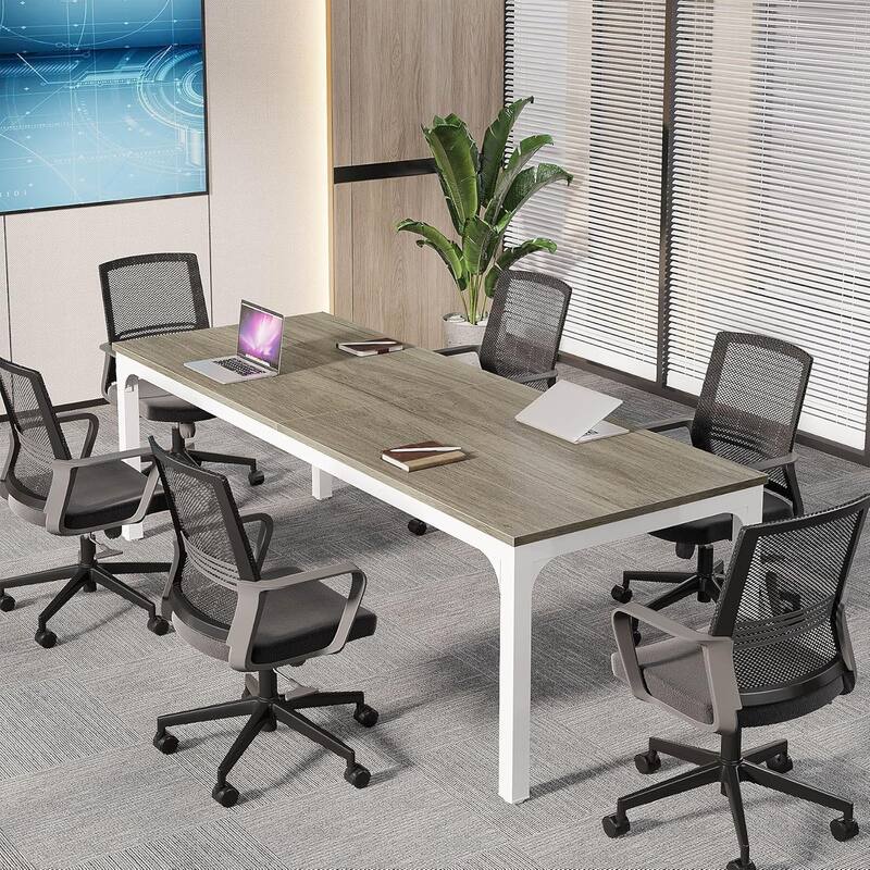 78.74" Large Rectangle Conference Table/Desk, Modern Seminar Meeting Table, Business Tables for Boardroom & Office - Grey+White