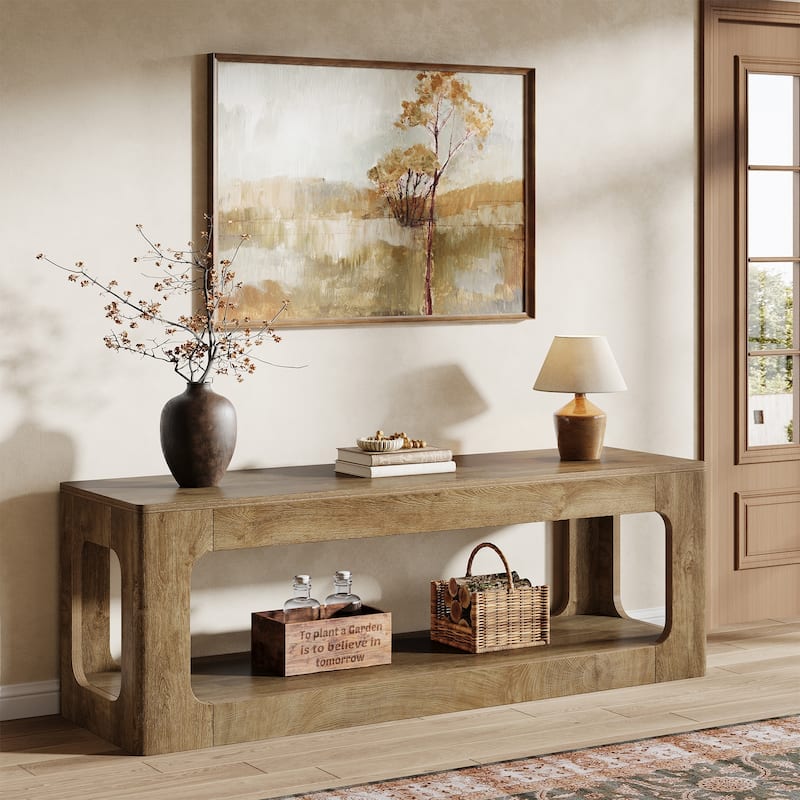 63-Inch Entryway Table with Storage Shelf, 2-Tier Sofa Console Table for Living Room, Hallway, Foyer