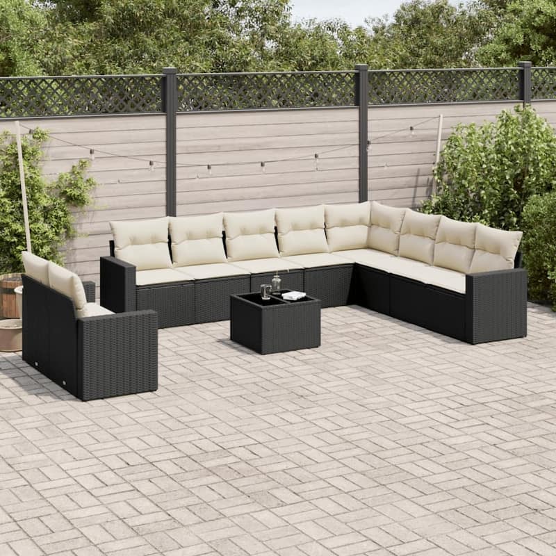 vidaXL Garden Sofa Set Black and Cream White PE rattan Large Modular - 21.7 x 21.7 x 14.6