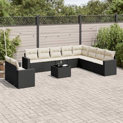 vidaXL Garden Sofa Set Black and Cream White PE rattan Large Modular - 21.7 x 21.7 x 14.6
