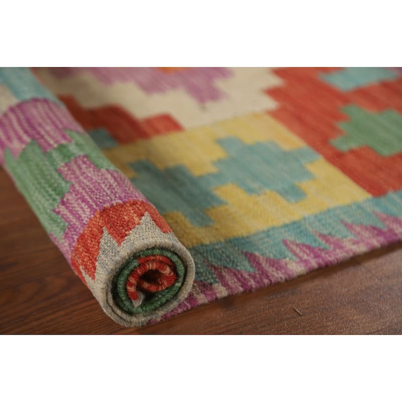 Reversible Kilim Oriental Area Rug Flatweave Wool Carpet - 3'3"x 5'1"