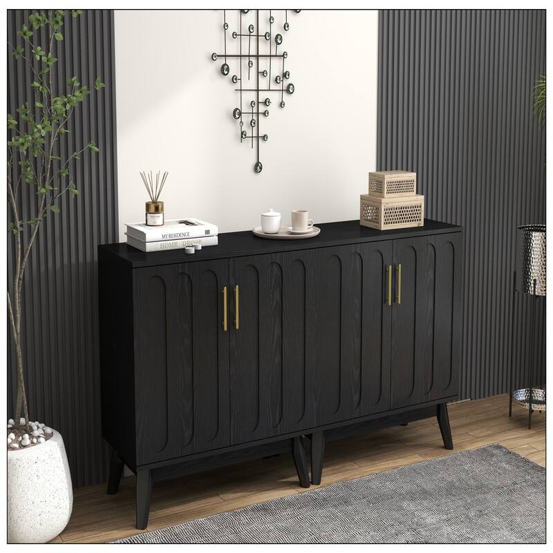 Mid Century Modern Fluted Sideboard Cabinet with Adjustable Shelves