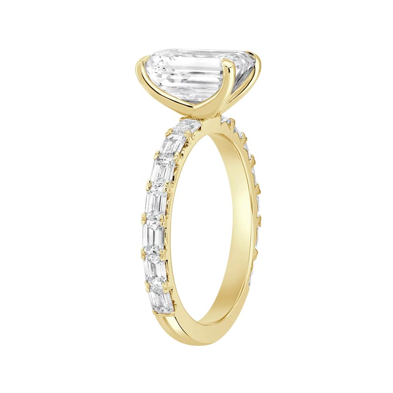 Auriya 14k Gold 6 1/5ctw Emerald Lab Grown East-West Diamond Engagement Ring (E-F VS)