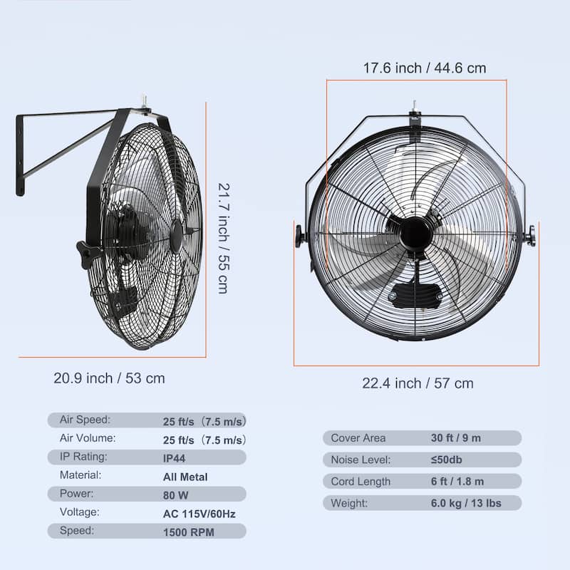 Wall Mount Fan, 18 Inch, 3-speed High Velocity Max, 4150 CFM, Waterproof Industrial Wall Fan, Commercial or Residential