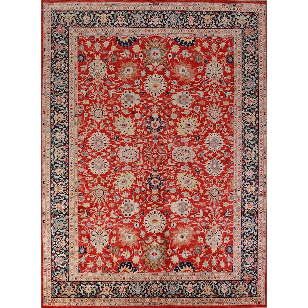 Vegetable Dye Floral Ziegler Oriental Area Rug Handmade Wool Carpet - 9'3"x 11'11"