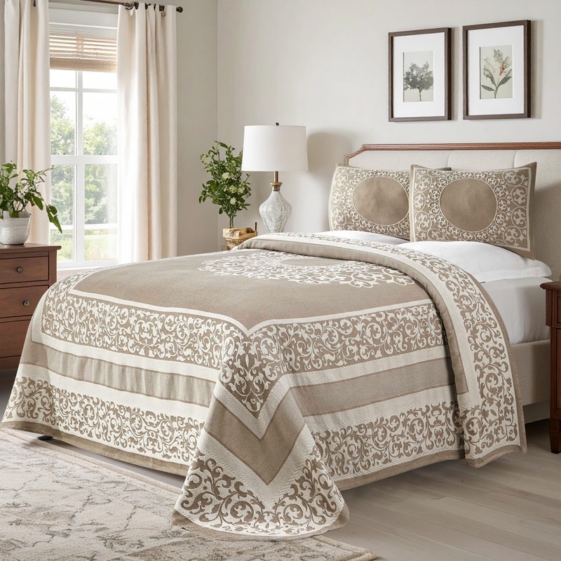 Superior Cotton Blend Oversized Vintage Floral Scroll Bedspread Set