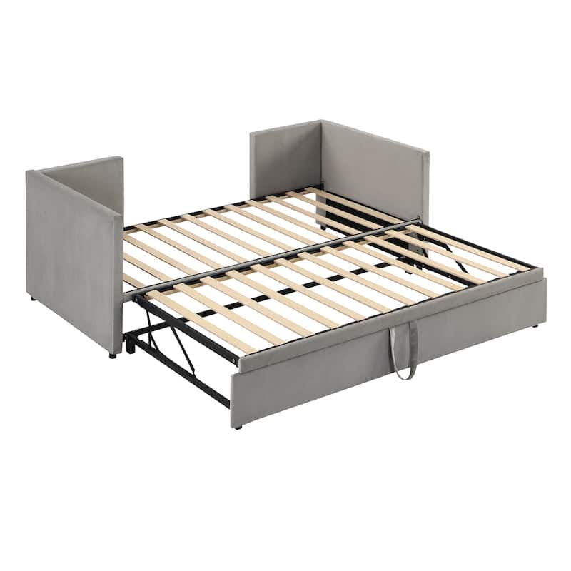 Grey Upholstered Twin Size Daybed with Pop Up Trundle, Multi-Functional Design