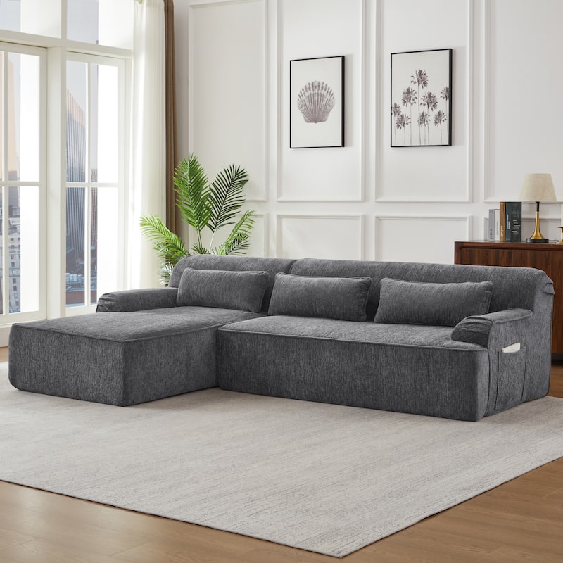 Chenille L-Shape Sectional Sofa, Minimalist Oversized Sleeper Couch, No Assembly Required