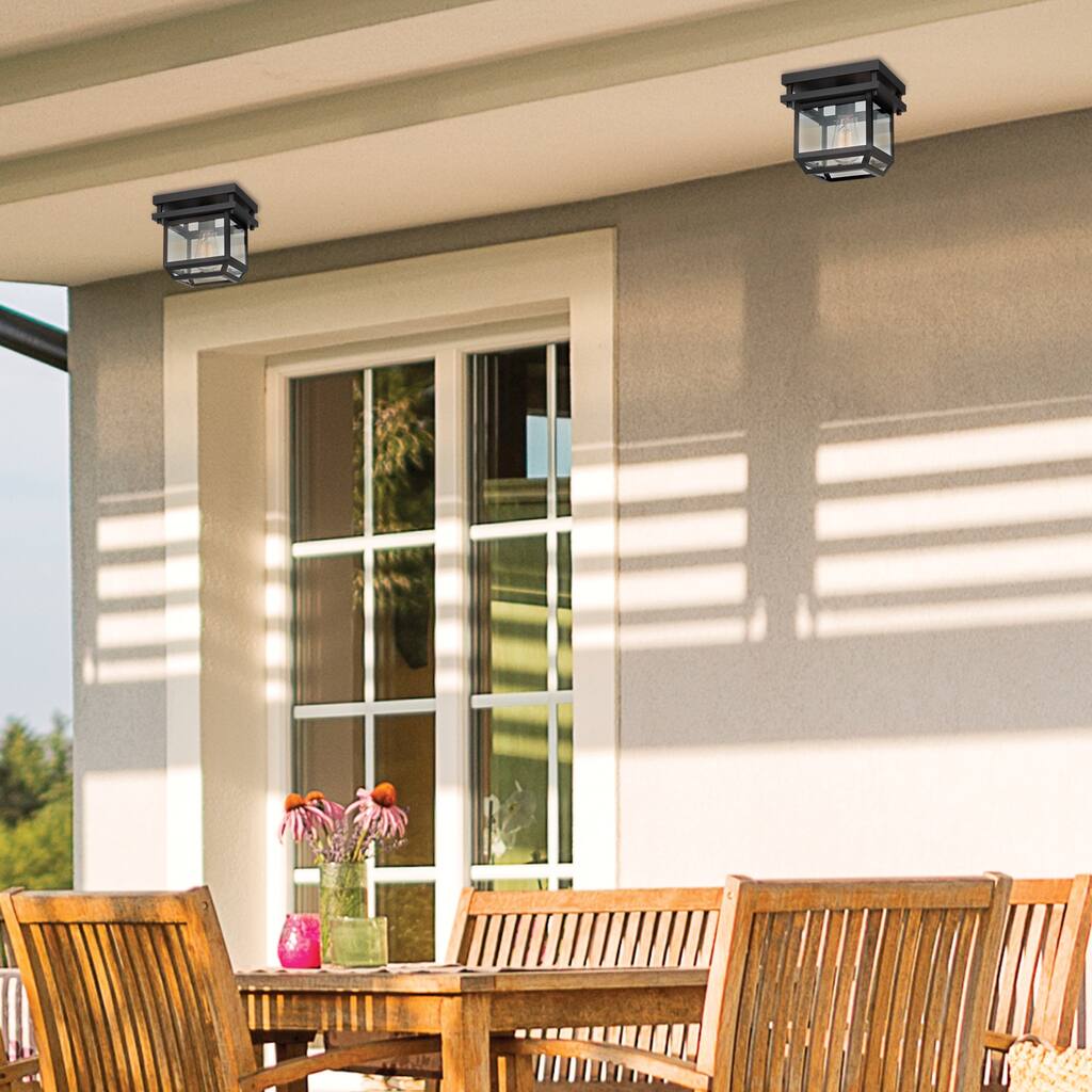 Sorrell 1-Light Bronze Outdoor Flush Mount Ceiling Light with Clear Glass Shade - one size