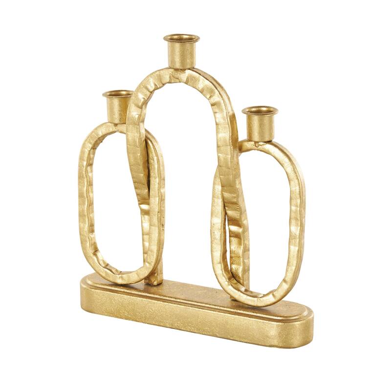 Gold Metal Interlocked Chains Decorative Candle Holder with Rectangle Base - 2"W x 9"L x 10"H