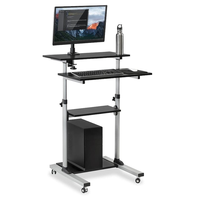 Mount-It Mobile Stand Up Desk / Height Adjustable Computer Rolling Presentation Cart With Monitor Arm , Black