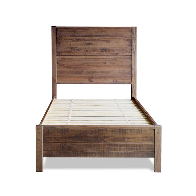 Grain Wood Furniture Montauk Distressed Solid Wood Panel Bed - Rustic Walnut - Twin