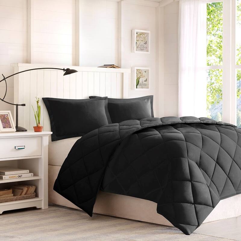 Full Queen 3M Scotchgard Diamond Quilting Reversible Down Alternative Comforter Set - Black