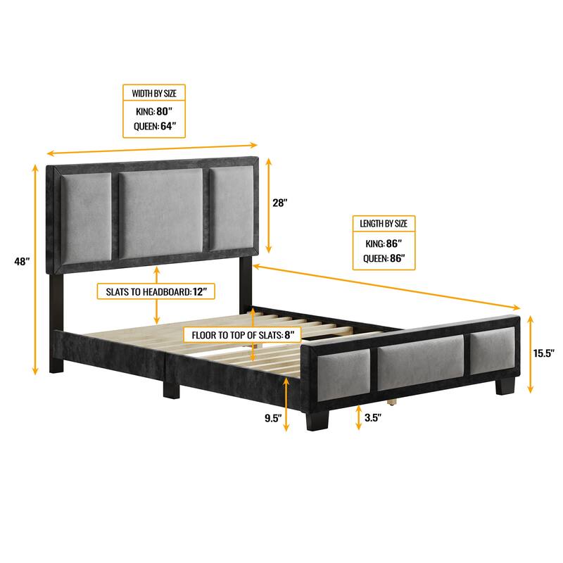 Boyd Sleep Bavaria Black and Grey Velour Platform Bed