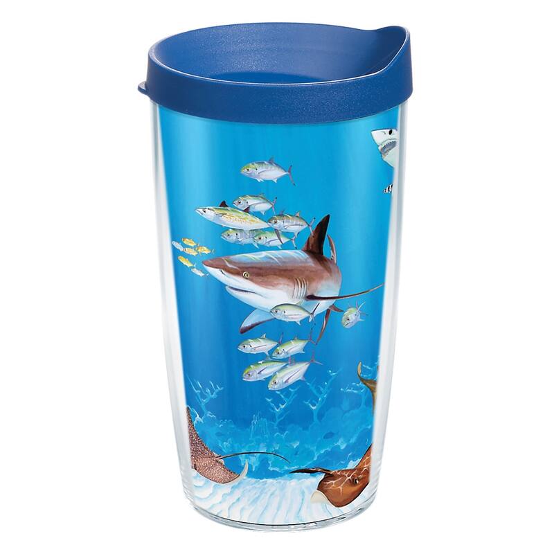 Tervis Guy Harvey Shark Collage Made in USA Double Walled Insulated Travel Tumbler, Classic - 16oz