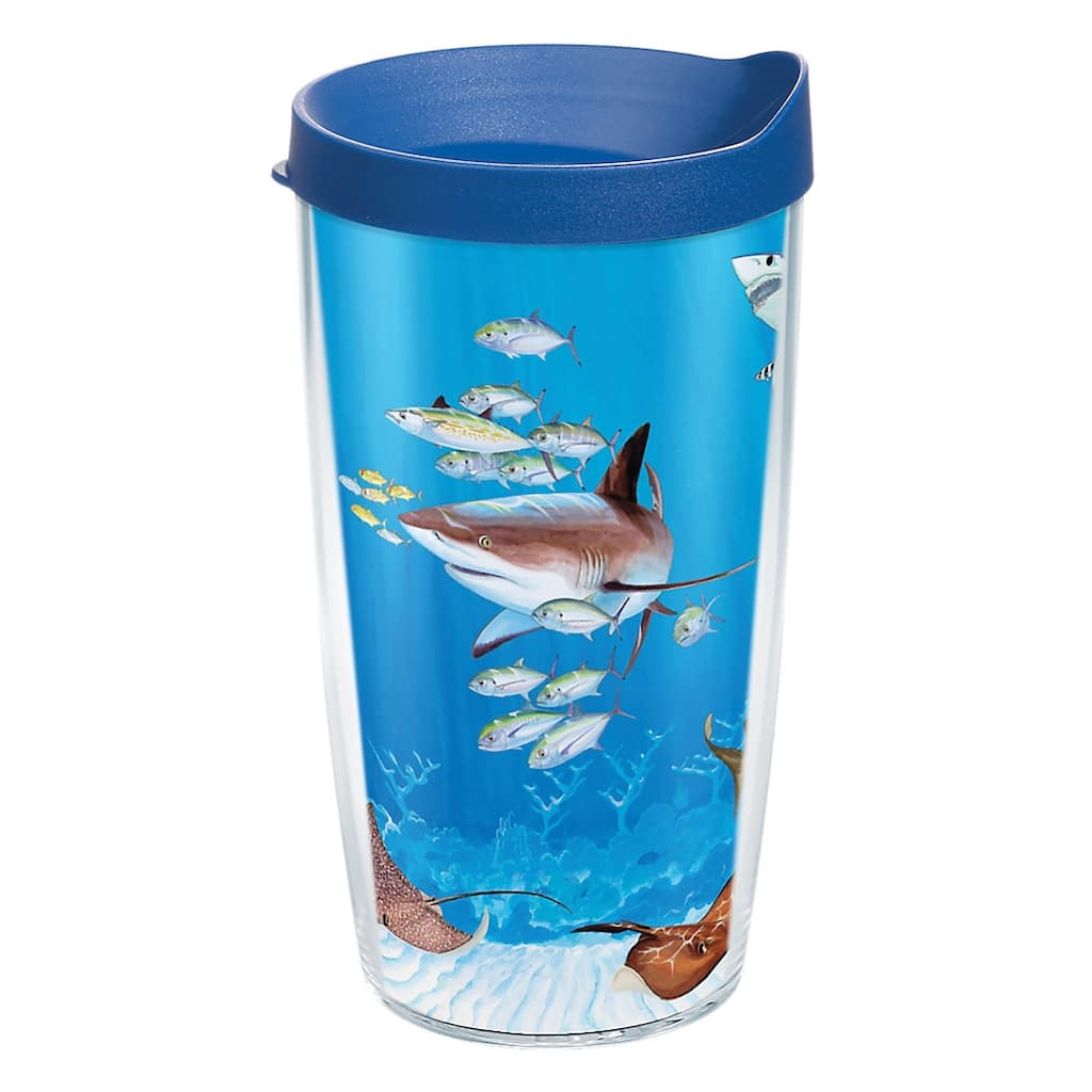 Tervis Guy Harvey Shark Collage Made in USA Double Walled Insulated Travel Tumbler, Classic