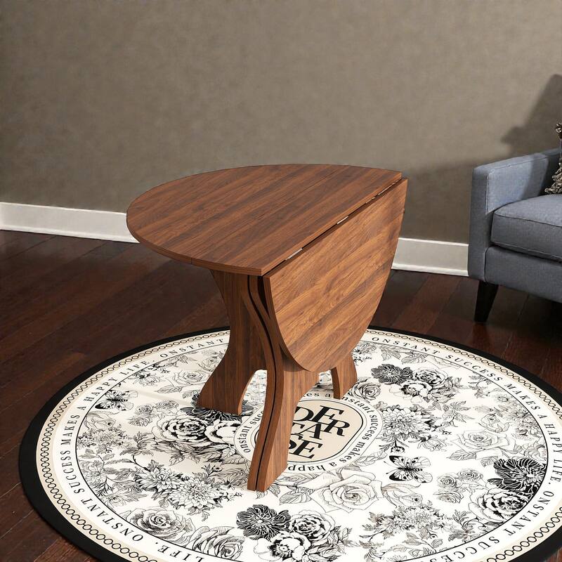 43 Inch Folding Dining Table for Small Spaces, Round MDF Veneer Foldable Kitchen Table with Slim Storage Design