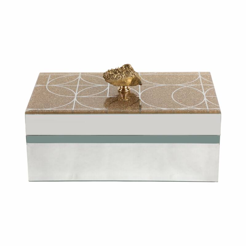 Glass and Wood Glam Decorative Contemporary Box with Stone Accent