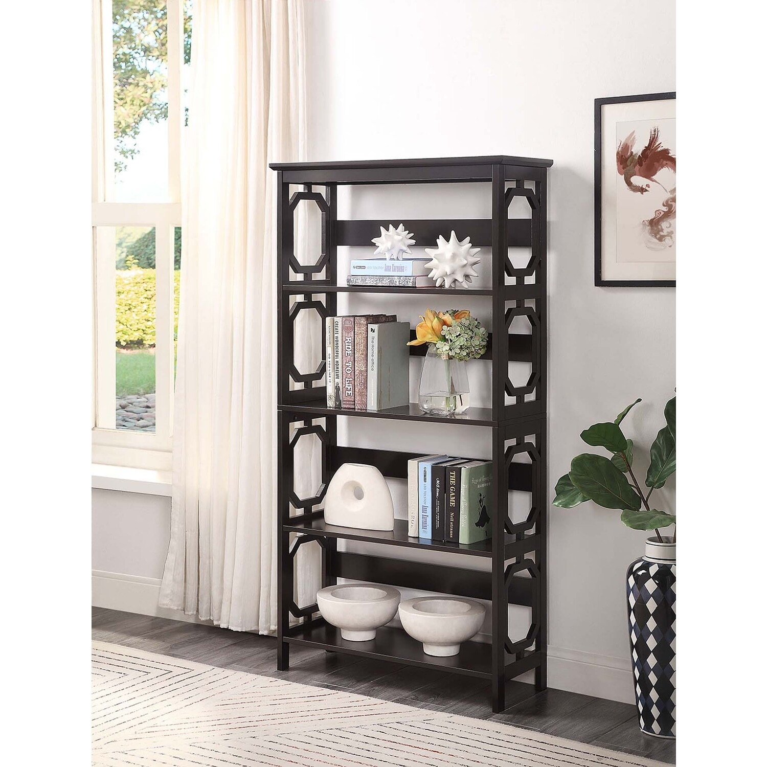 5-Tier Stylish Bookcase with Open Shelves and Modern Side Panel Detailing for Storage and Décor - 31.5