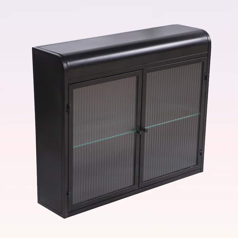2-Door Wall-Mounted Metal Storage Cabinet with Tempered Glass Doors & Shelves,Perfect for Bathroom,Kitchen