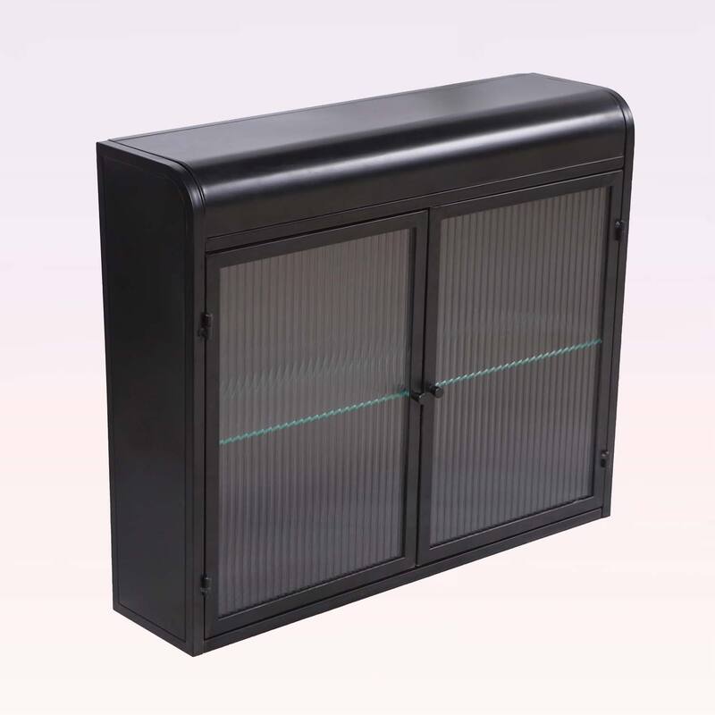 2-Door Wall-Mounted Metal Storage Cabinet with Tempered Glass Doors & Shelves for Bathroom,Kitchen,Living Room & Office