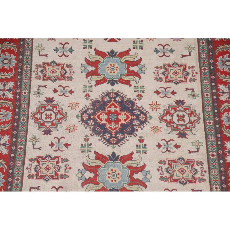 Hand Knotted Oriental 100% Wool Carpet Traditional Geometric Beige & Ivories Kazak Area Rug - 8' 11'' X 5' 11''