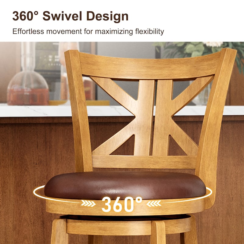 26"/30" Counter Height Bar Stools, Kitchen Wooden Swivel Bar Chairs with Back