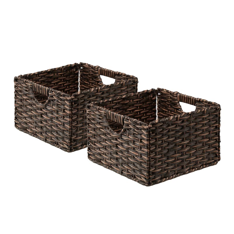 Seville Classics Foldable Handwoven Cube Storage Basket (2-Pack) - Mocha Brown