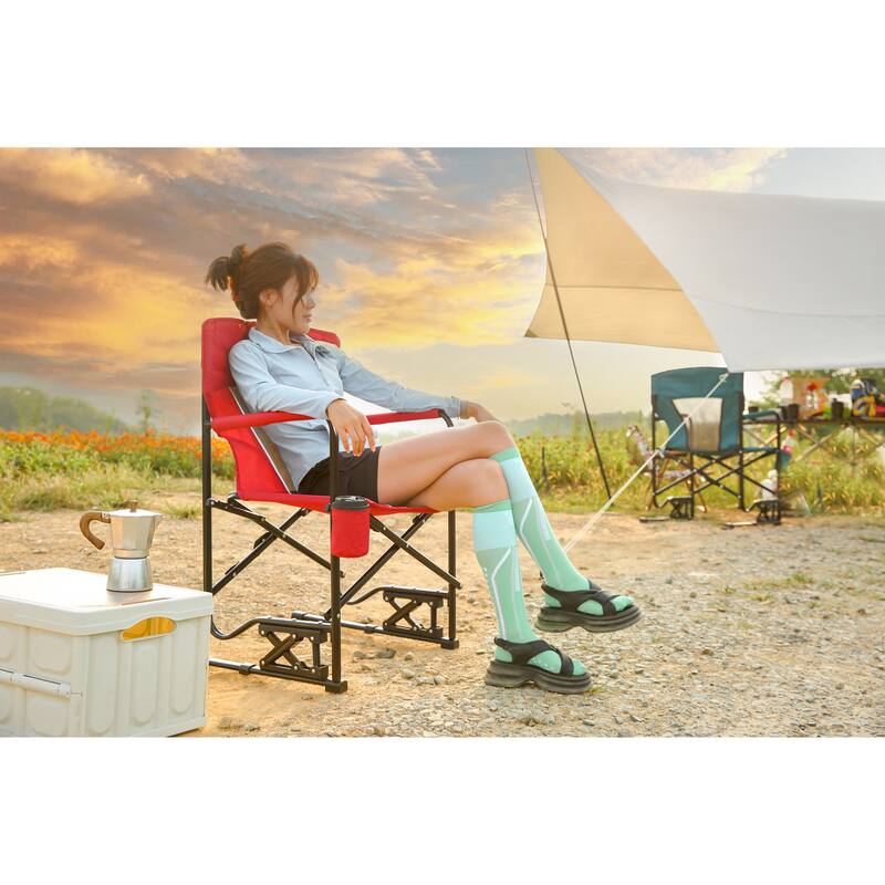 Outdoor Freestyle Rocker Camping Chair Portable Folding Rocking Chair with Solid, Durable Armrests
