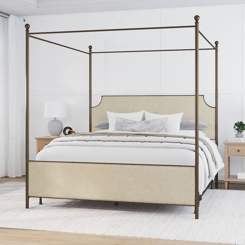 McArthur Metal and Upholstered Canopy Bed - Linen - King