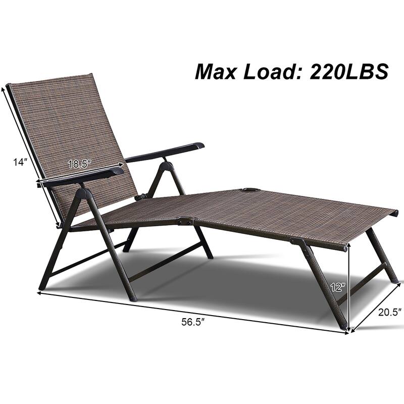 2PCS Patio Chaise Lounge Chair Adjustable Folding Recliner