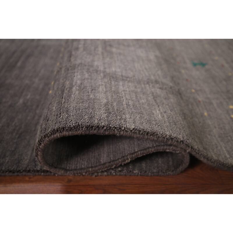 Gray Gabbeh Indian Area Rug Hand-Knotted Tribal Wool Carpet - 5'5"x 7'8"