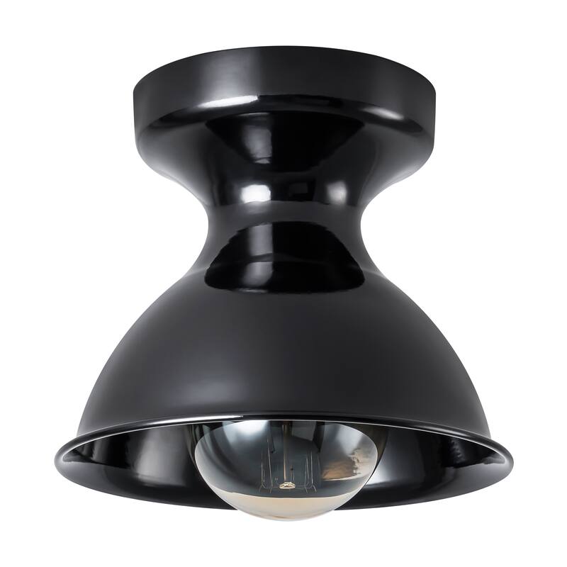 1-Light 8.4 in. Polished Modern Industrial Bowl Dome Small Semi-Flush Mount Light - 8.4 in. W x 7 in. H