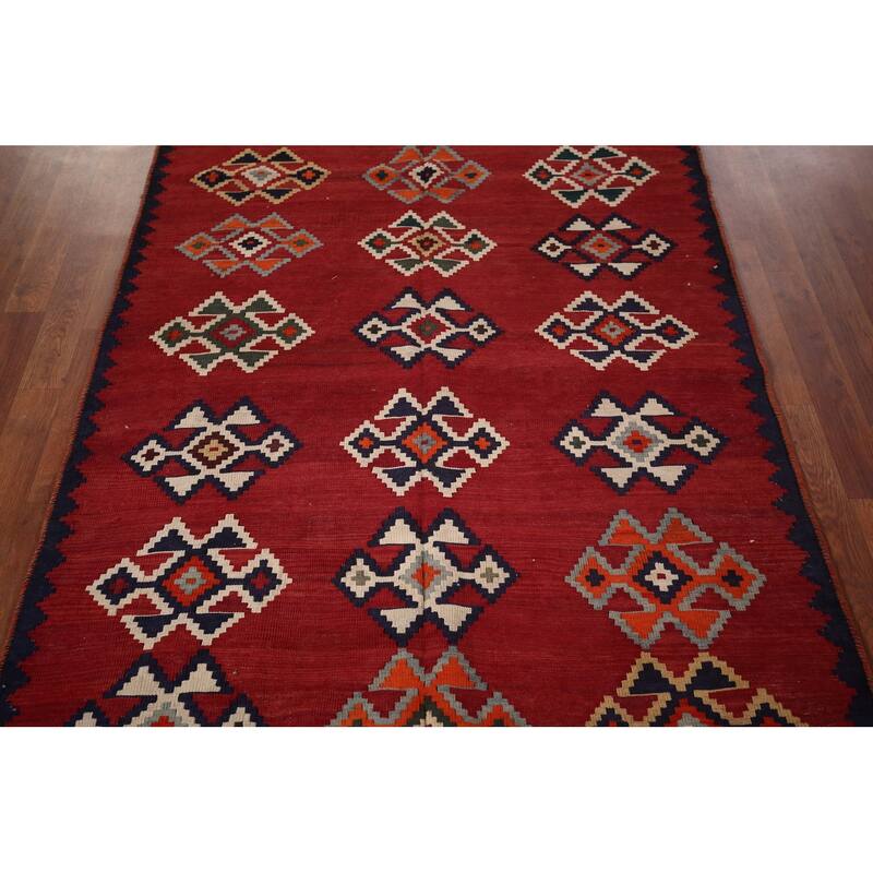 Red Kilim Qashqai Persian Area Rug Hand-Woven Wool Carpet - 4'2"x 7'4"