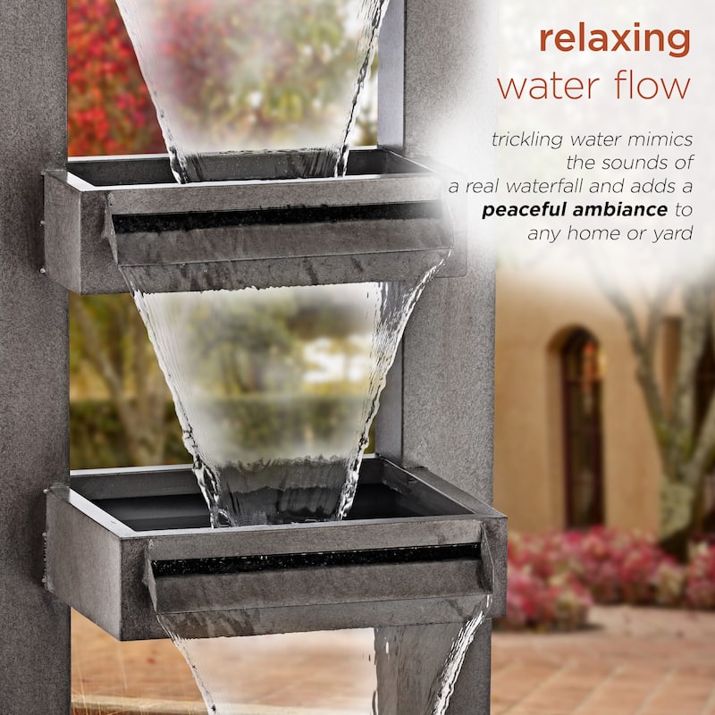 Alpine Corporation CPS182 43" Gray Metal Tiered Waterfall Fountain Industrial Outdoor Water Feature