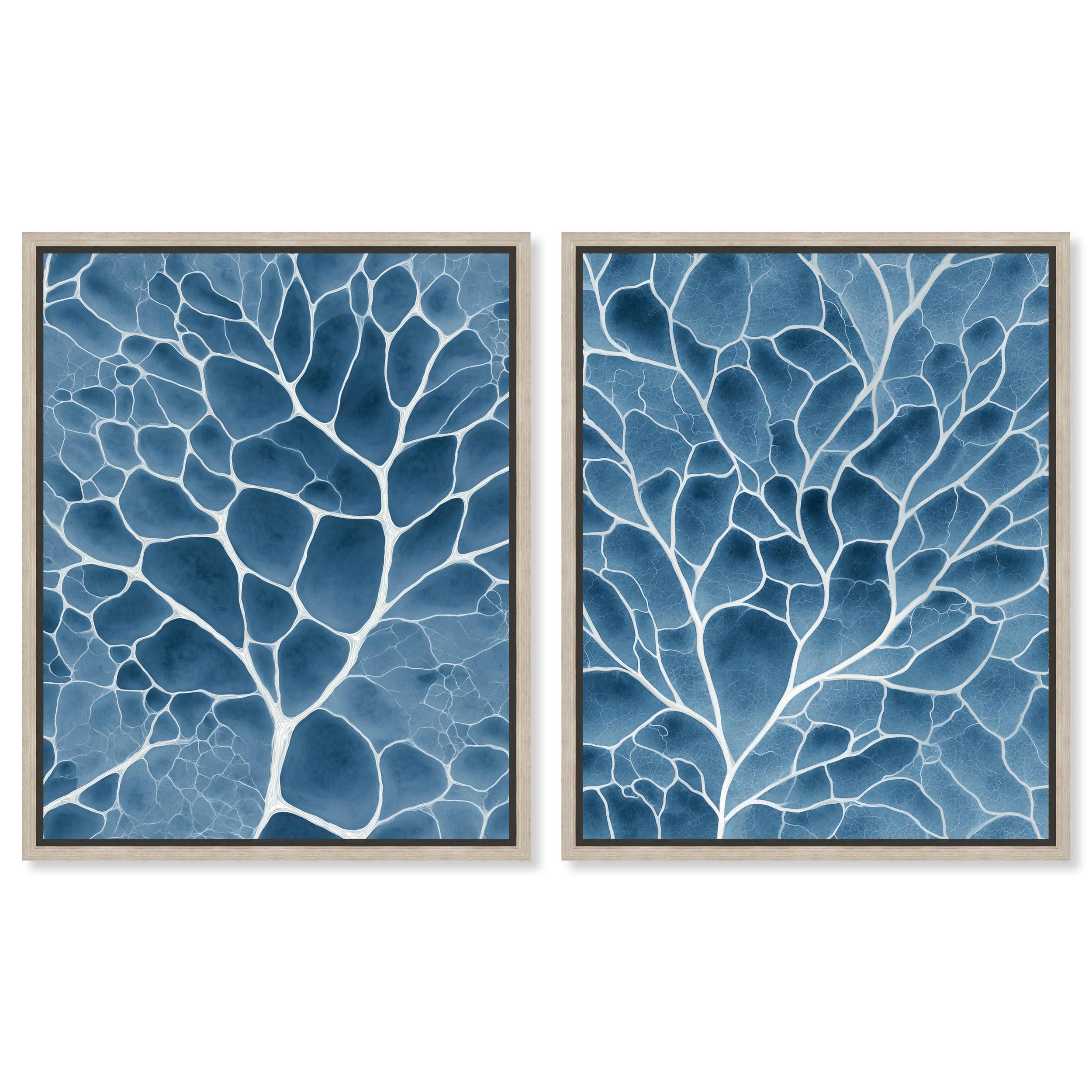 Teal Tangles Duo Blue Gold Wall Art Set Framed Canvas by Art Remedy