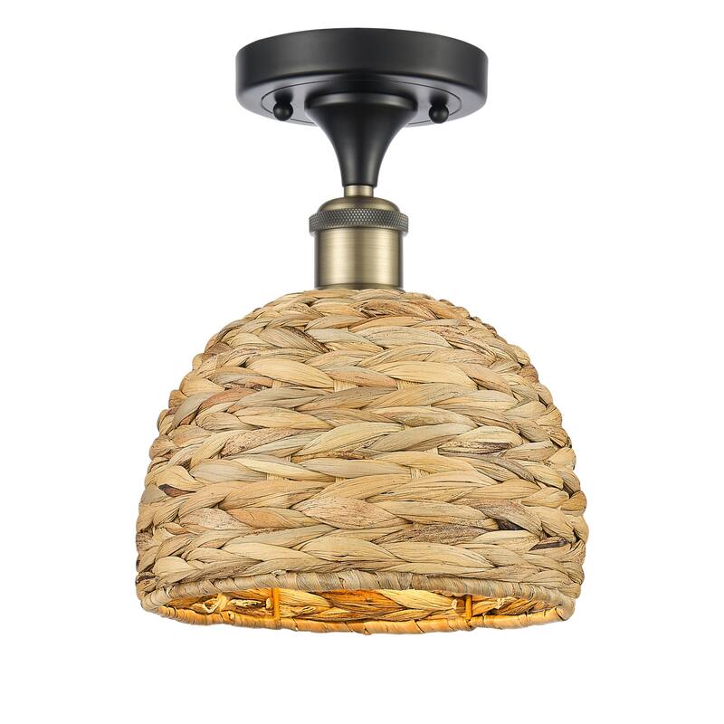 Innovations Lighting 516-1C-11-8 Woven Rattan Semi-Flush Woven Rattan