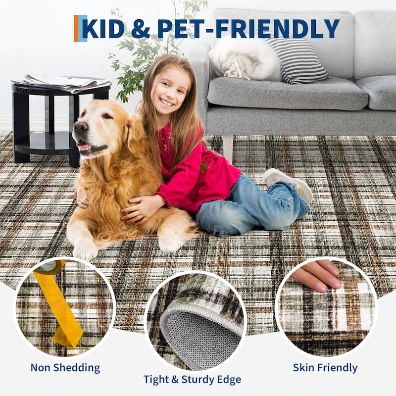 Garvee Timeless Check Washable Area Rug