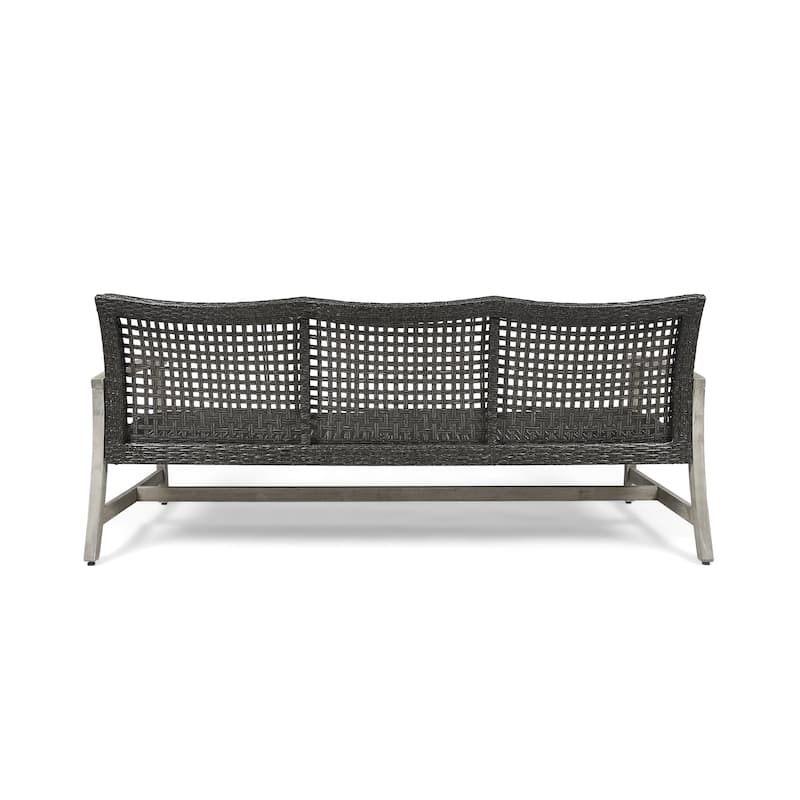 Hampton Outdoor Wood and Wicker Sofa by Christopher Knight Home