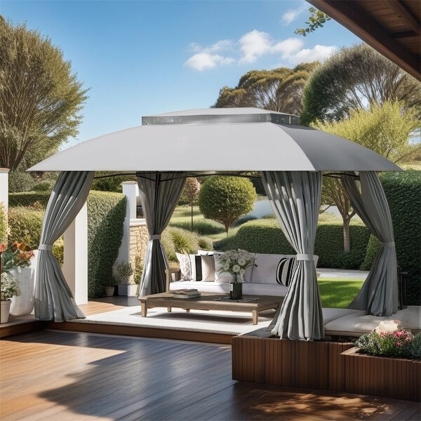 Outsunny 10 x 13 Patio Gazebo Double Vented Roof Curtain Sidewalls Bed Bath Beyond 39718714